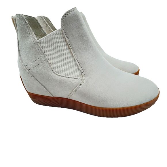 Sorel Out N About SlipOn Womens Booties Sz 7.5 WdgeHeel Chalk White Suede Boots - Picture 3 of 8